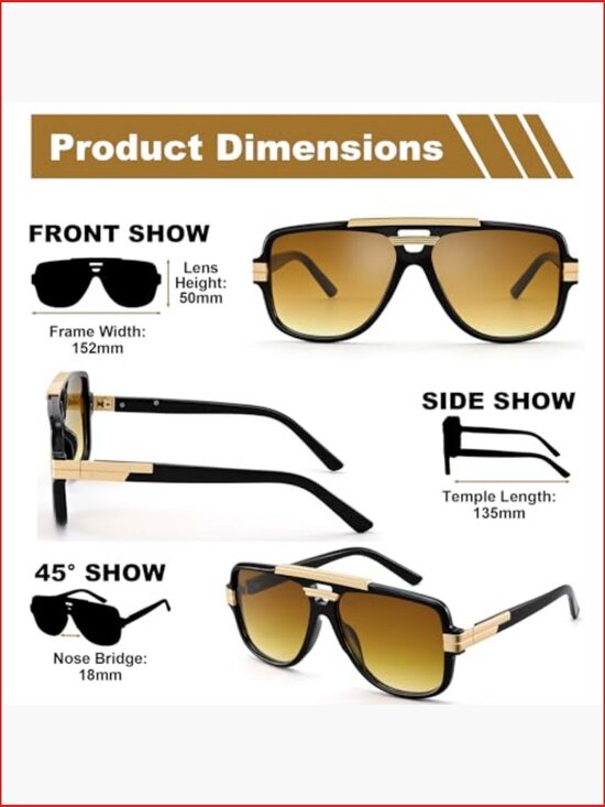 Oversized Square Aviator Sunglasses with Gold Metal Accents main image 5